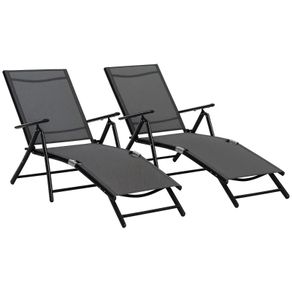 Set of 2 sun loungers, folding sun lounger, 7-position adjustable backrest, aluminum frame 64x134x95cm, black