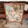 Mid 20th Century English Embroidered Tapestry Fire Screen of Blacksmith Horse and Hound Image 2
