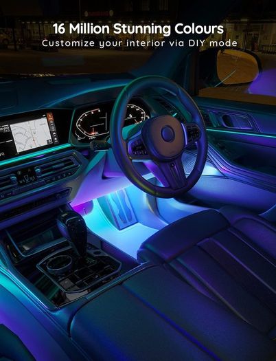 Govee RGBIC Interior Car Lights with App Control, Segmented Colour, 2-Line Design Lighting Kit, DIY Effects, Music and 30 Scene Modes for Cars, Trucks