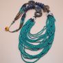 Multi-Strand Vintage Tribal Turqouise Howlite & LapisLazuli With Antique Brass Desgin Necklace Image 4