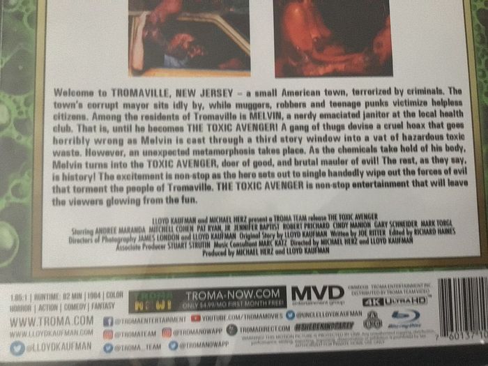 The Toxic Avenger 4K  Original Region Free American Import