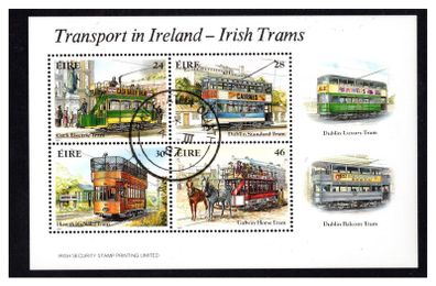 1987 Ireland Trams Miniature Sheet Fine Used with Dublin (Baile Atha Cliath) Cancel
