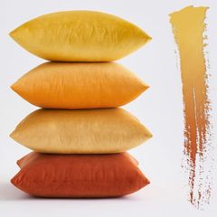 MIULEE Set of 4 Velvet Cushion Covers 45 x 45 cm Orange Invisible Zip - Brand New