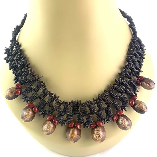 Vintage Tribal Necklace With Seeds And Shells