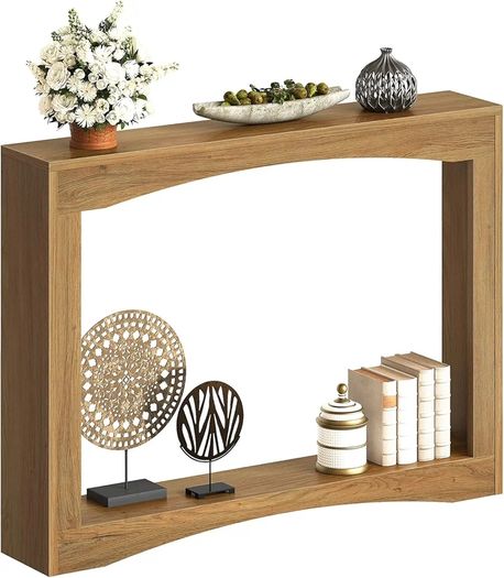 Narrow Console Table, 15 cm Thin Entryway Table, Behind Couch Table for Small Spaces, Small Farmhouse Hallway Table, for Living Room, Hallway, Foyer, Light Walnut