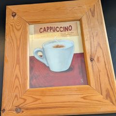 Pair Kitchen Prints Cappuccino Chianti Framed Coffee Wine Wall Art