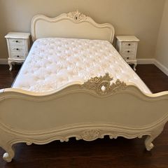 Double Bed Solid Wood Hand Carved Ivory