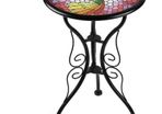 Mosaic Side Table Hummingbird Small Patio Round Printed Glass Table for Garden, Yard or Lawn