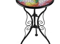main image for ad Mosaic Side Table Hummingbird Small Patio Round Printed Glass Table for Garden, Yard or Lawn