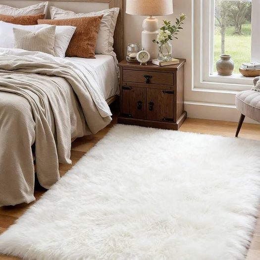 White Fluffy Rug for Bedroom, Large Anti Slip Carpet, Machine Washable Soft Thick Pile Area Rugs for Living Room Kids Bedroom Nursery White