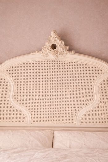 Vintage French Style Rattan / Cane Bed Frame - Cream Antique Finish - King Size