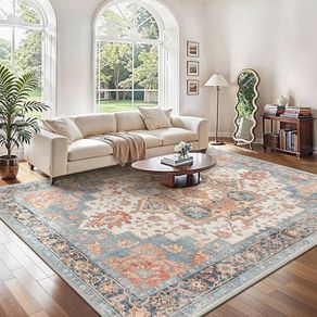 Large Rugs for Living Room 200x290cm, Extra Large Area Rug Washable, Vintage Boho Big Rugs, Low Pile, Non-Shedding, XXL Carpet
