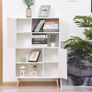 Sideboard Bookshelf Free Standing Bookcase Shelves Unit Display Storage Cabinet w/ Adjustable Shelves, Wooden Leg, Two Doors, White Image 6