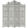 Hand carved 4-Panel Room Divider Grey 160x165 cm Solid Mango Wood Image 3