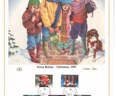 1983 Great Britain Limited Edition Lithographed Print measuring 333mm X 257mm showing Christmas Commemorative stamps with First Day of Issue Cancel