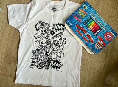 Boys t-shirt colouring gift set new 7/8y