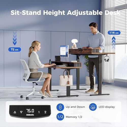 Electric Standing Desk with Drawers 120 x 60 cm, Stable Sit-Stand Desk with Memory Control