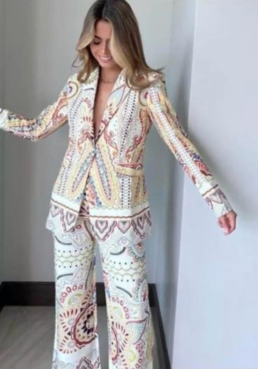 Gorgeous Zara Bloggers Viral Insta Famous Boho Ethnic Print Linen Blend Suit, Blazer and Trousers