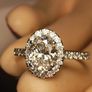 14ct White Gold Oval Brilliant Cut Lab Diamond Ring with a Halo of Diamonds Image 10