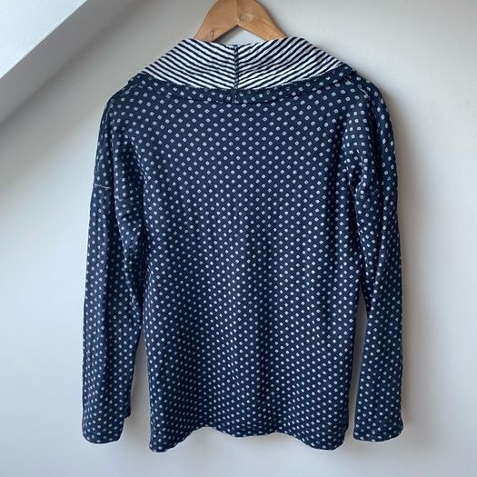 Seasalt Cornwall Organic Cotton Peach House Reversible Cowl Neck Top Navy Ditsy Stripe UK 10