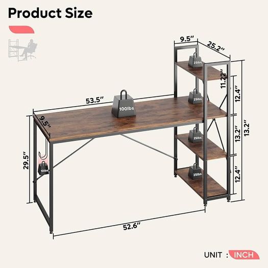 NEW SALE | Computer Desk with Storage Shelves Writing Desk with Shelves 160CM Reversible Computer Desk with Bookshelf for Home Office Small Space
