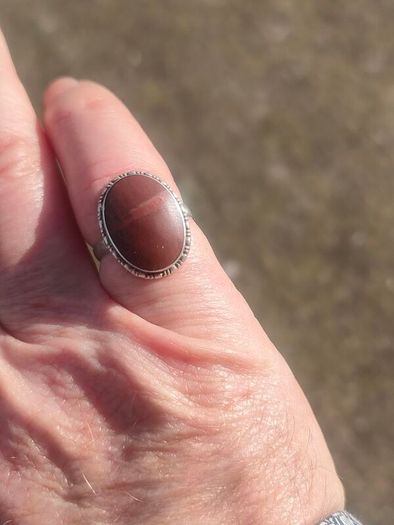 Mid Century Large Oval Cabochon Agate Sterling Silver Ring