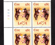 2004 Ireland Love/ Greetings Commemorative Stamp Plate Block 1A1A1A1A Mint Never Hinged (MNH)