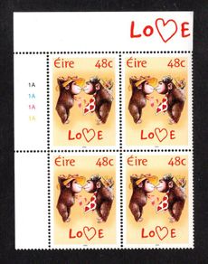 2004 Ireland Love/ Greetings Commemorative Stamp Plate Block 1A1A1A1A Mint Never Hinged (MNH)