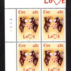 2004 Ireland Love/ Greetings Commemorative Stamp Plate Block 1A1A1A1A Mint Never Hinged (MNH)