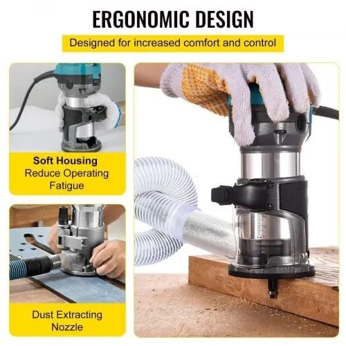 Router Tool, 710W Wood Router, Router for Woodworking with Three Router Collets, Wood Router Tool with Fixed Base, Woodworking Router with Aluminum Shell and 13000 - 33000 r/min Rotating Speed