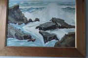 Lovely oil on board of sea weave hating rocks singed M Carey.