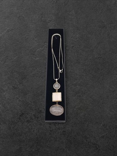925 Vintage Sterling Silver Rose Quartz & Mother Of Pearl Necklace