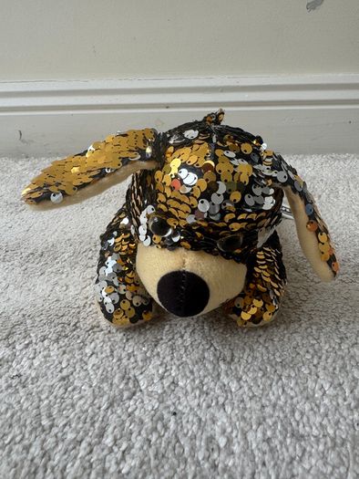 Sequin Collection Dog Plush Gold & Silver Reversible Sparkle Soft lying Used Please look at the pictures