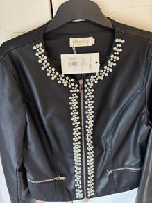 Ladies new with tags, faux leather jacket, with  detailed beading - size 12
