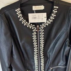 Ladies new with tags, faux leather jacket, with  detailed beading - size 12