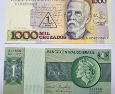 Brazil 1000 Cruzados and 1 Cruzeiro Banknotes Crisp Uncirculated
