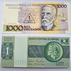 Brazil 1000 Cruzados and 1 Cruzeiro Banknotes Crisp Uncirculated