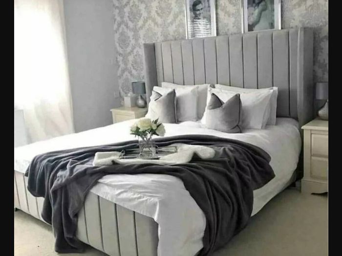Ottoman Winged Panel Plush Velvet Upholstered Bed Frame Double & King Size Bed
