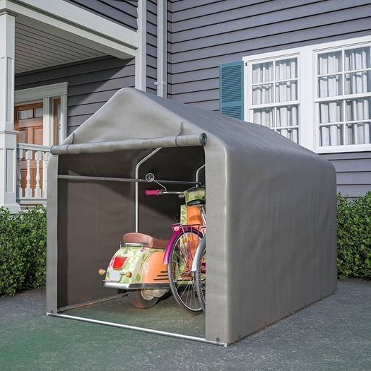 2.2M 1.6M Garden Waterproof Anti-UV Bike Storage Tent Bicycle Motorcycle Shed Shelter Outdoor Backyard Steel Frame PE Cover Zipper Door Large Grey