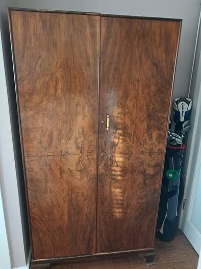 Walnut finish wardrobe, old