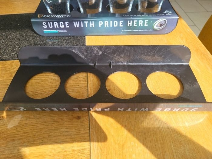 guinness rugby glass holder with 4 pint glasses