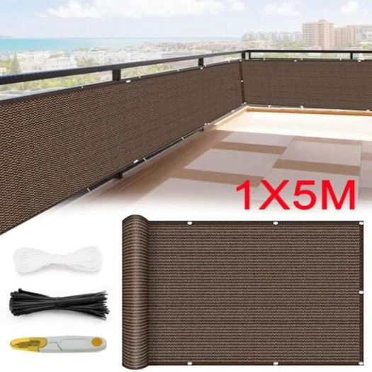 Privacy Screen, 1m x 5m Patio Privacy Protective Screens 500g/m HDPE 95 UV Block Porch Privacy Fence Cover for Backyard Deck Railing Pools - with Cable Ties and Rope (Brown)