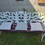 Garden bench, cast iron, very heavy, beautiful design, restored seat, outside outdoor garden sitting, cast iron, treated timber decorations, furniture patio decking, great present. Ignore flowers, pots, plants, garden statue, chair, swing, patio table Image 5