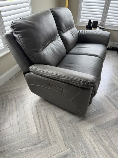 2-Seater Electric Grey Leather Sofa with USB charging ports