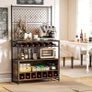 Kitchen rack with work surface, metal grid panels, 5 hooks, kitchen cabinet for spices, pots, pans, brown Image 6