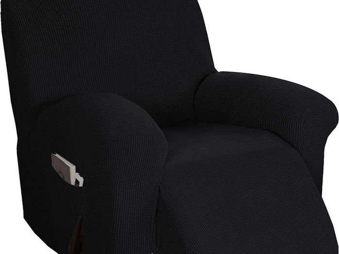 Stretch Recliner Cover Recliner Chair Covers for Living Room Recliner Chair Slipcover with Side Pocket, Thick Soft Small Checked Jacquard, Fitted Standard/Oversized Recliner, Black
