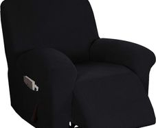 Stretch Recliner Cover Recliner Chair Covers for Living Room Recliner Chair Slipcover with Side Pocket, Thick Soft Small Checked Jacquard, Fitted Standard/Oversized Recliner, Black