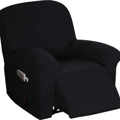 Stretch Recliner Cover Recliner Chair Covers for Living Room Recliner Chair Slipcover with Side Pocket, Thick Soft Small Checked Jacquard, Fitted Standard/Oversized Recliner, Black