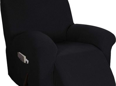 Stretch Recliner Cover Recliner Chair Covers for Living Room Recliner Chair Slipcover with Side Pocket, Thick Soft Small Checked Jacquard, Fitted Standard/Oversized Recliner, Black