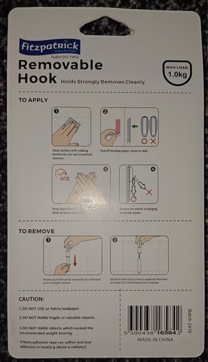 Removable Hook 6 in pk